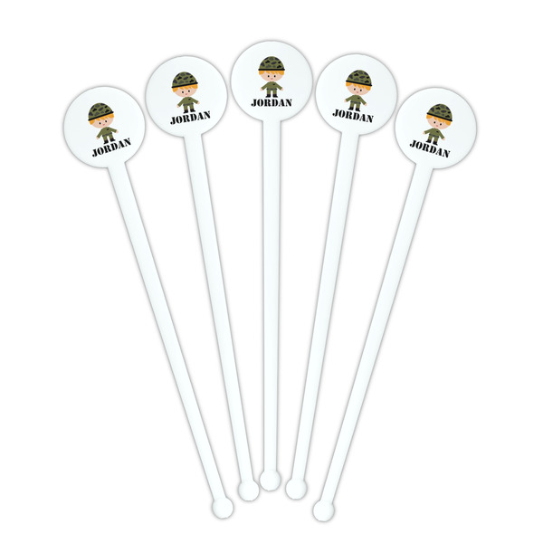 Green Camo White Plastic 7" Stir Stick - Round - Fan View