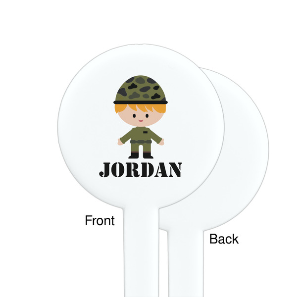 Green Camo White Plastic 7" Stir Stick - Single Sided - Round - Front & Back