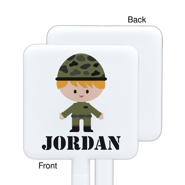 Green Camo White Plastic Stir Stick - Single Sided - Square - Approval