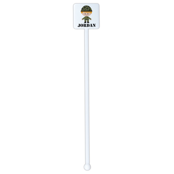 Green Camo White Plastic Stir Stick - Single Sided - Square - Single Stick