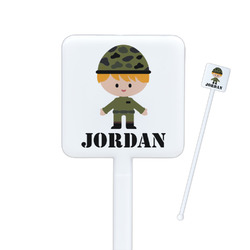 Green Camo Square Plastic Stir Sticks - Single Sided (Personalized)