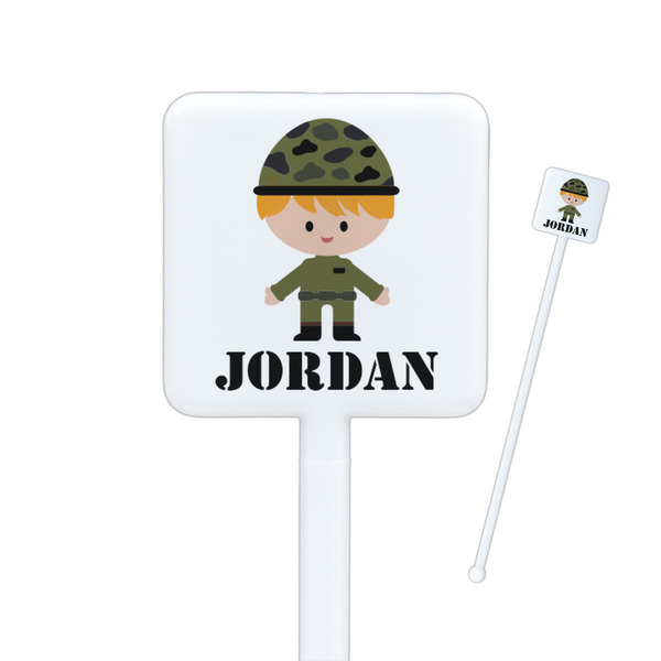 Custom Green Camo Square Plastic Stir Sticks (Personalized)