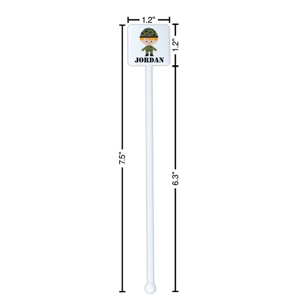 Green Camo White Plastic Stir Stick - Square - Dimensions
