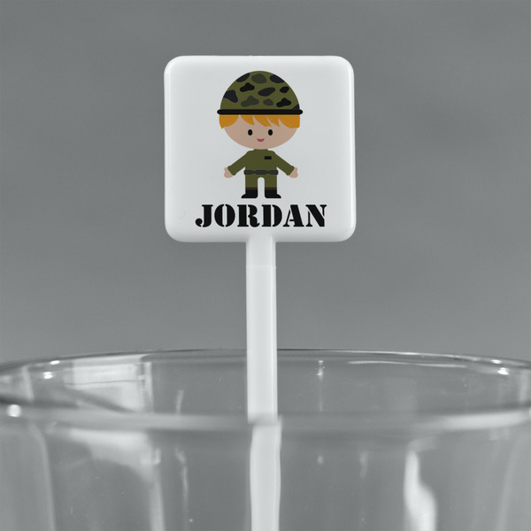 Green Camo White Plastic Stir Stick - Square - Main