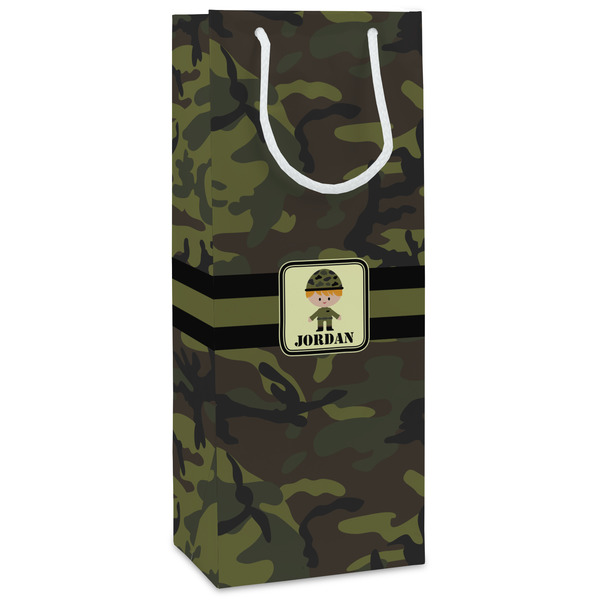 Custom Green Camo Wine Gift Bags - Gloss (Personalized)