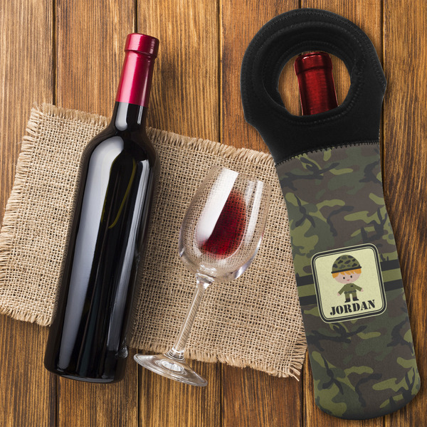 Green Camo Wine Tote Bag - FLATLAY