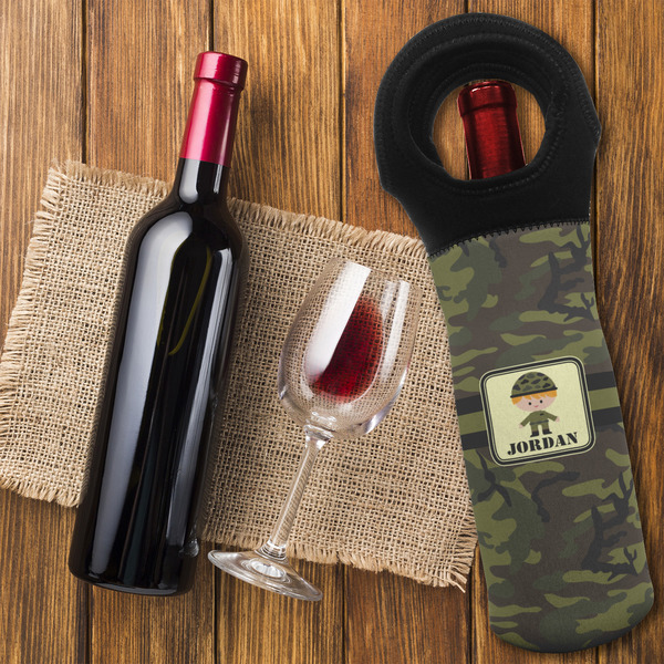 Green Camo Wine Tote Bag - FLATLAY