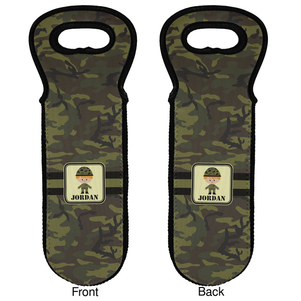 Green Camo Wine Tote Front & Back