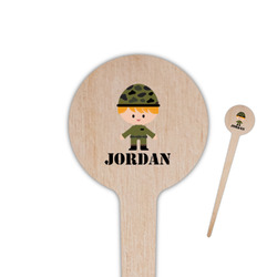 Green Camo 4" Round Wooden Food Picks - Single Sided (Personalized)