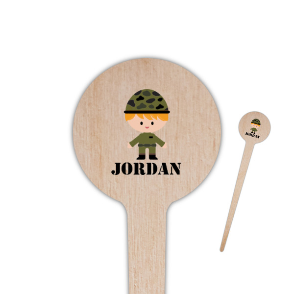 Custom Green Camo 4" Round Wooden Food Picks - Double Sided (Personalized)
