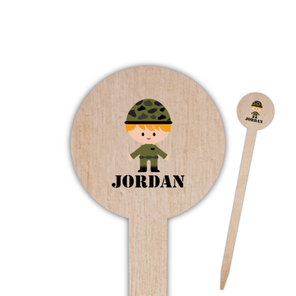 Custom Green Camo Round Wooden Food Picks (Personalized)
