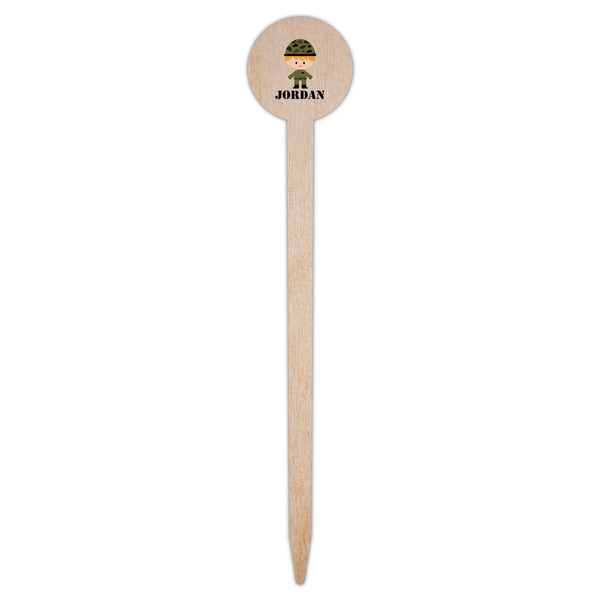 Green Camo Wooden 6" Food Pick - Round - Single Pick