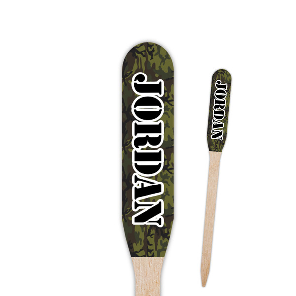 Custom Green Camo Paddle Wooden Food Picks - Single Sided (Personalized)