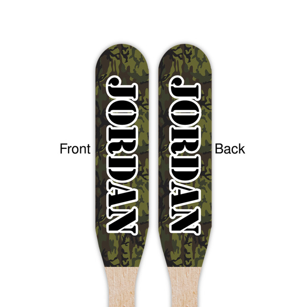 Green Camo Wooden Food Pick - Paddle - Double Sided - Front & Back