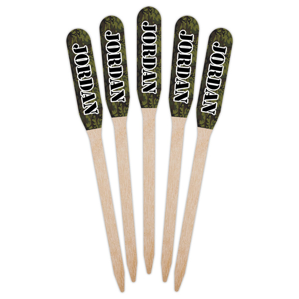 Green Camo Wooden Food Pick - Paddle - Fan View