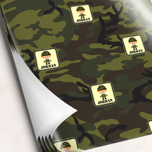 Custom Green Camo Wrapping Paper Sheets (Personalized)