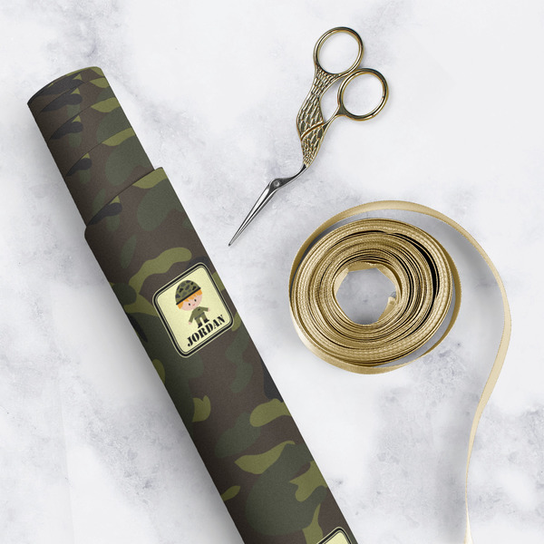 Green Camo Wrapping Paper Roll - Matte - In Context