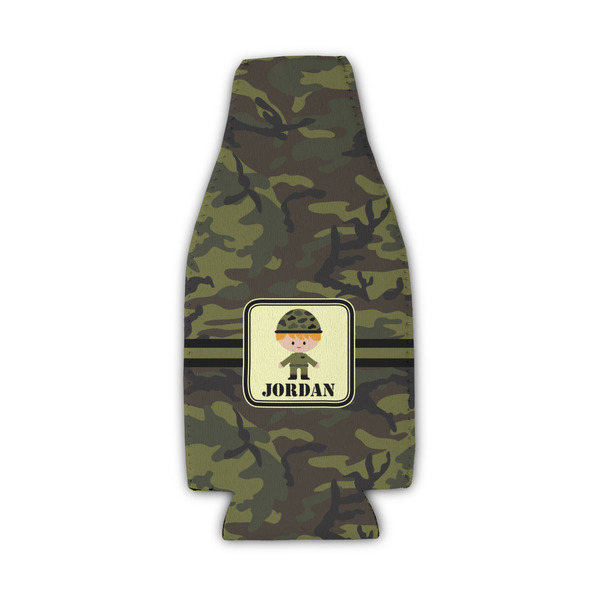 Green Camo Zipper Bottle Cooler - Set of 4 - FRONT