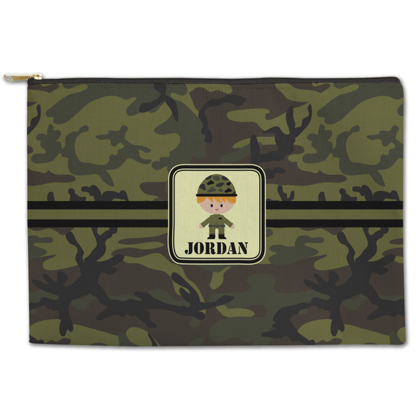 Custom Green Camo Zipper Pouch - Large - 12.5"x8.5" (Personalized)