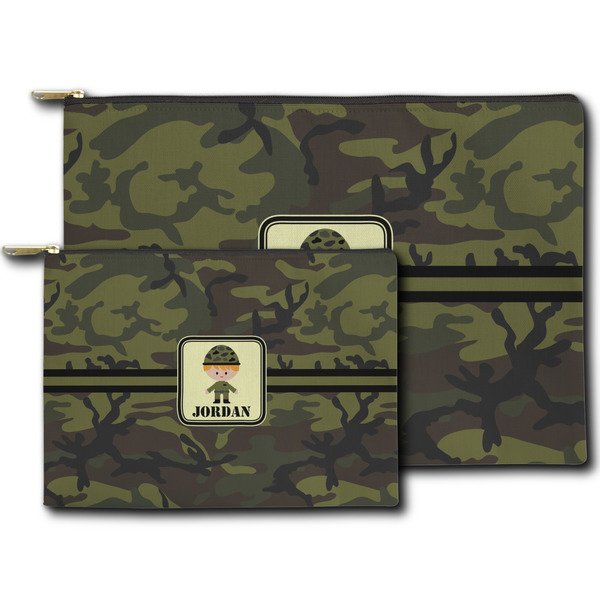 Green Camo Zippered Pouches - Size Comparison