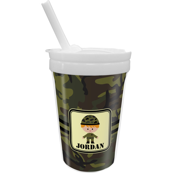 Custom Green Camo Sippy Cup with Straw (Personalized)