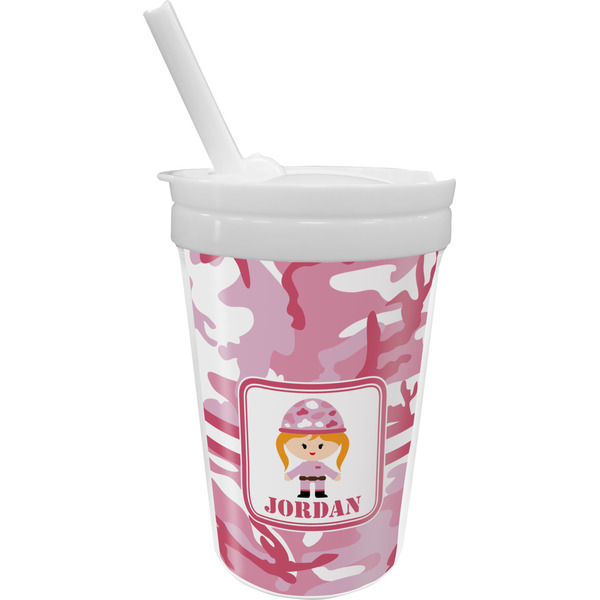 Custom Pink Camo Sippy Cup with Straw (Personalized)