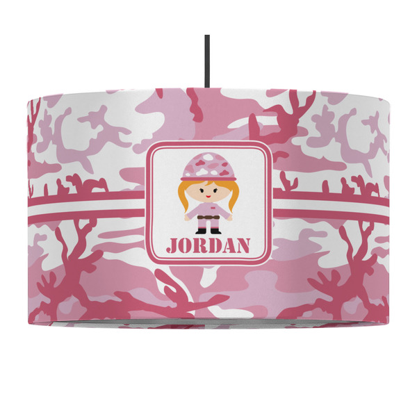 Custom Pink Camo 12" Drum Pendant Lamp - Fabric (Personalized)