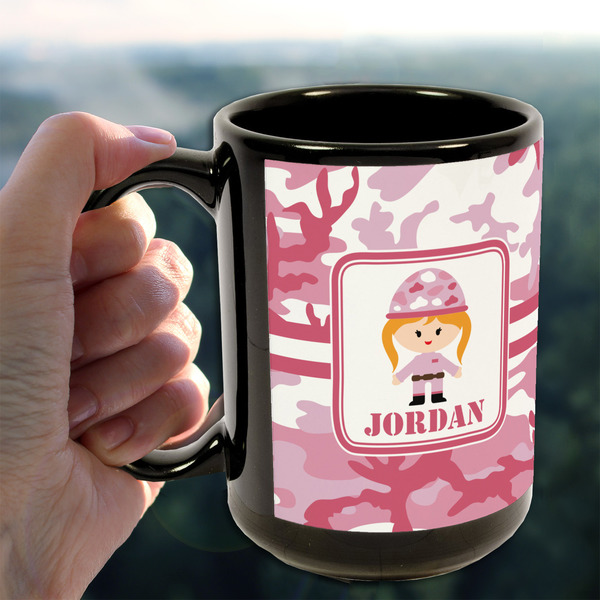 Pink Camo 15oz. Black Mug - LIFESTYLE