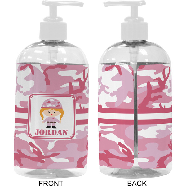 Pink Camo 16 oz Plastic Liquid Dispenser- Approval- White