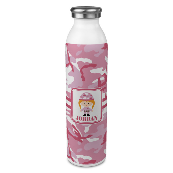 Custom Pink Camo 20oz Stainless Steel Water Bottle - Full Print (Personalized)