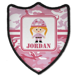 Pink Camo Iron On Shield Patch B w/ Name or Text