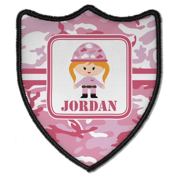 Custom Pink Camo Iron On Shield Patch B w/ Name or Text