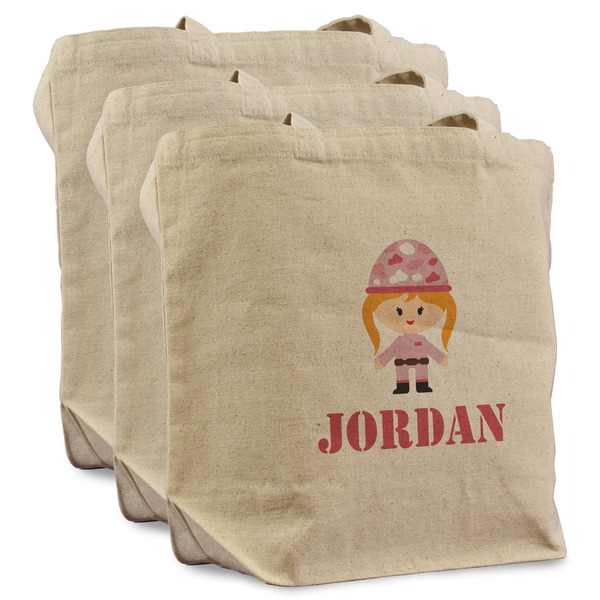 Custom Pink Camo Reusable Cotton Grocery Bags - Set of 3 (Personalized)