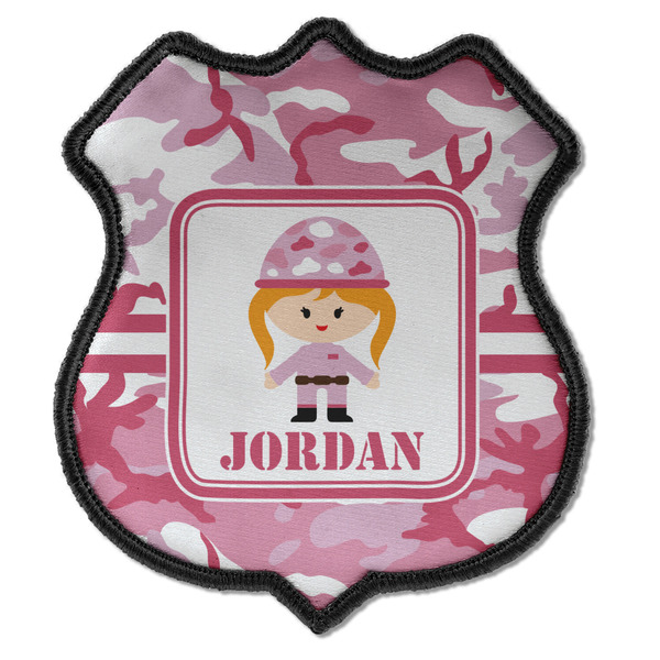 Custom Pink Camo Iron On Shield Patch C w/ Name or Text