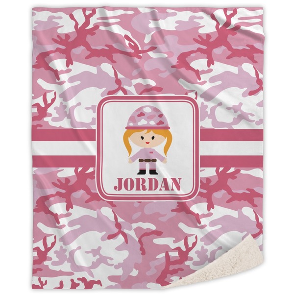 Custom Pink Camo Sherpa Throw Blanket (Personalized)