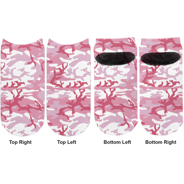 Pink Camo Adult Ankle Socks - Double Pair - Front and Back - Apvl