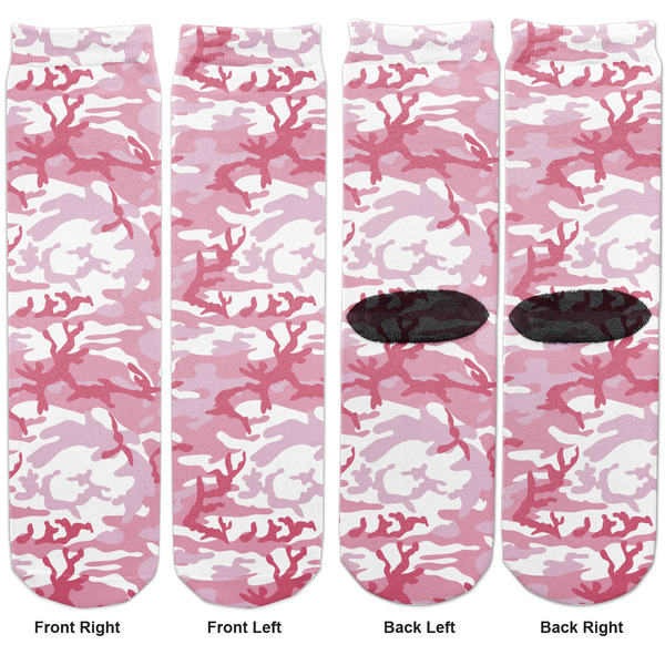 Pink Camo Adult Crew Socks - Double Pair - Front and Back - Apvl