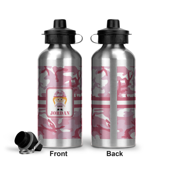 Pink Camo Aluminum Water Bottle - Front and Back