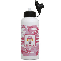 Pink Camo Water Bottles - Aluminum - 20 oz - White (Personalized)