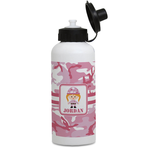 Custom Pink Camo Water Bottles - Aluminum - 20 oz - White (Personalized)