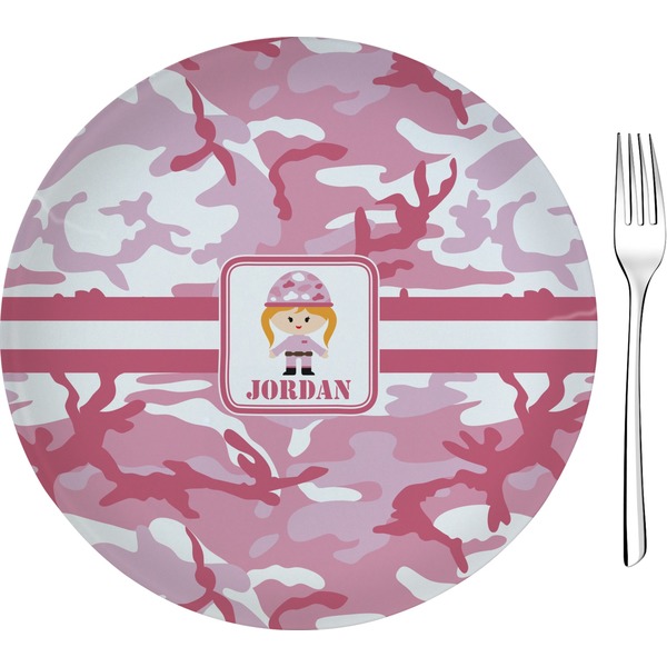 Custom Pink Camo Glass Appetizer / Dessert Plate 8" (Personalized)