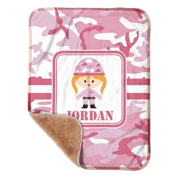 Custom Pink Camo Sherpa Baby Blanket - 30" x 40" w/ Name or Text