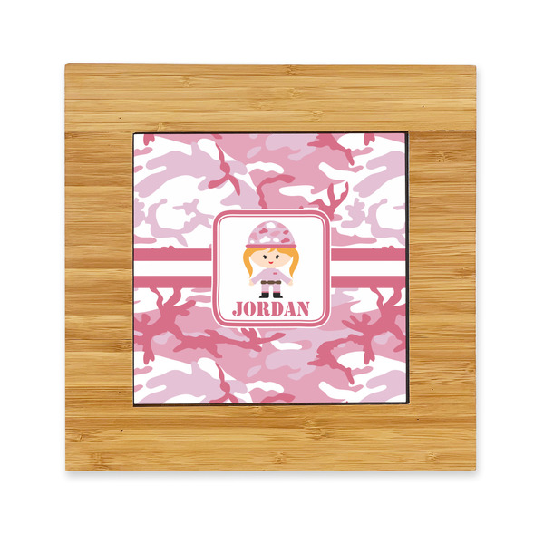Custom Pink Camo Bamboo Trivet with Ceramic Tile Insert (Personalized)