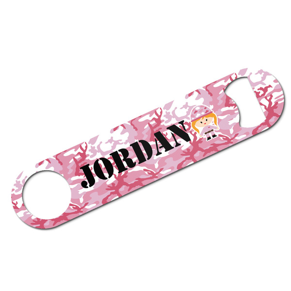 Custom Pink Camo Bar Bottle Opener - White w/ Name or Text