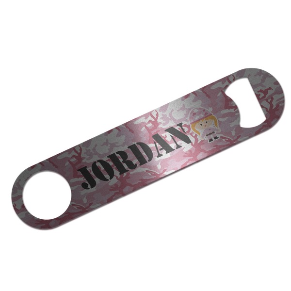 Custom Pink Camo Bar Bottle Opener - Silver w/ Name or Text