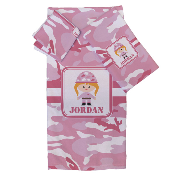 Custom Pink Camo Bath Towel Set - 3 Pcs (Personalized)