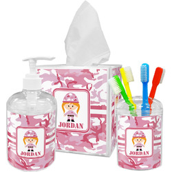 Pink Camo Acrylic Bathroom Accessories Set w/ Name or Text