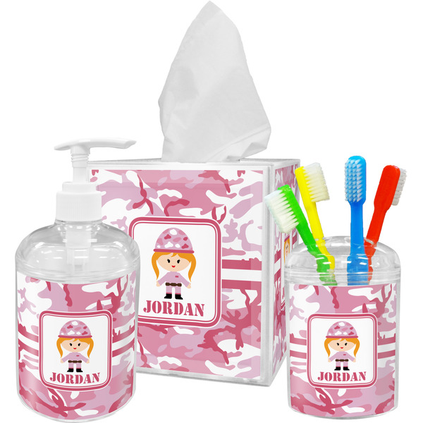 Pink Camo Bathroom Accessories Set (Personalized)