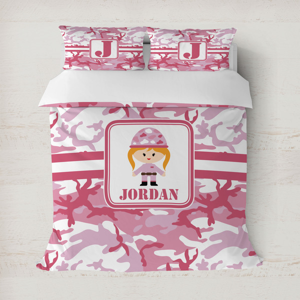 Custom Pink Camo Duvet Cover Set - Full / Queen (Personalized)