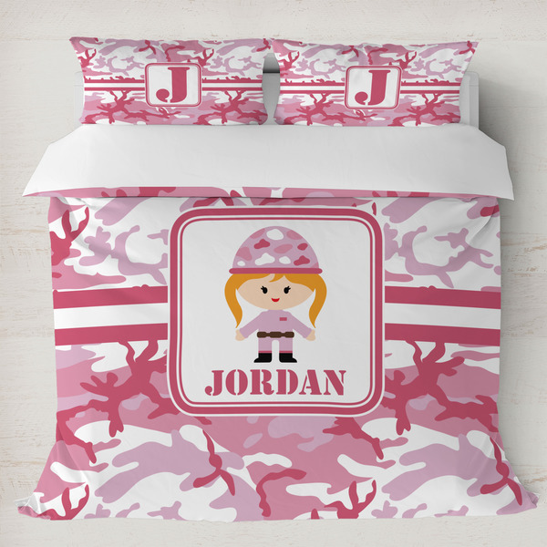 Custom Pink Camo Duvet Cover Set - King (Personalized)